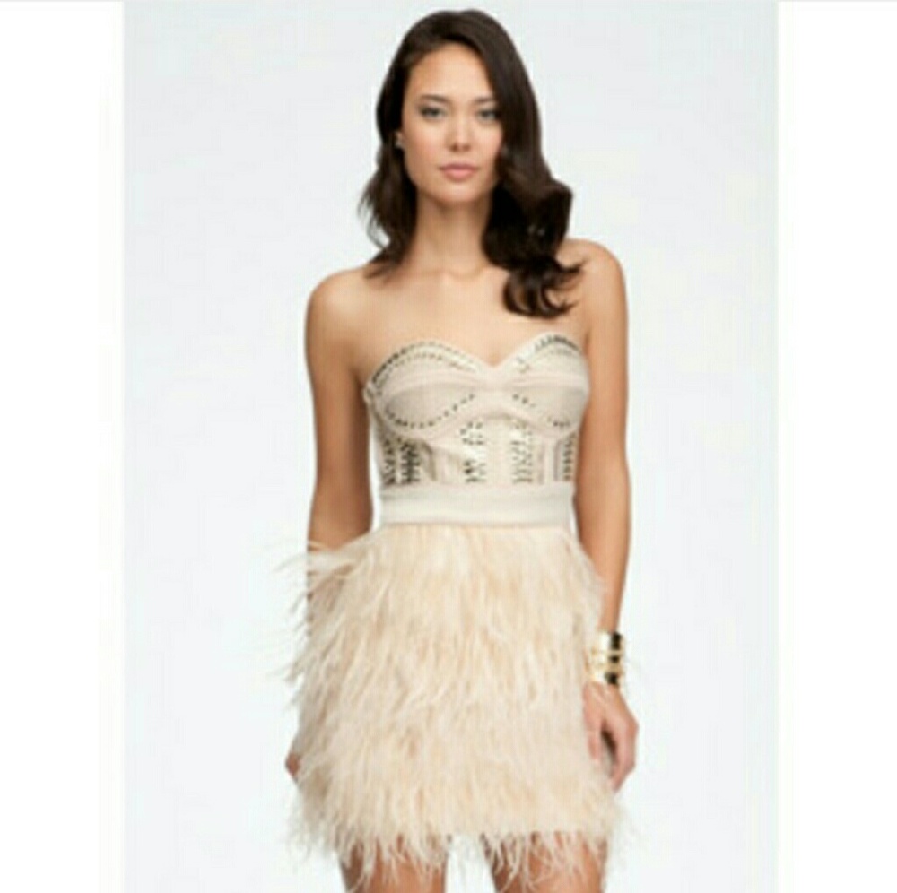 bebe ISIS STUDDED FEATHER DRESS